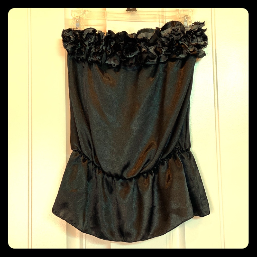 Cute Shiny Satin Strapless Ruffle Lined Top - Picture 1 of 9